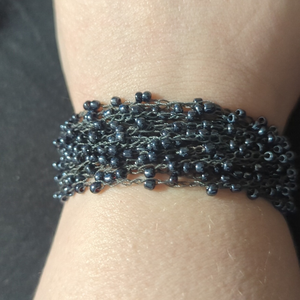 Black and Grey Beaded Crochet Macrame Statement Bracelet